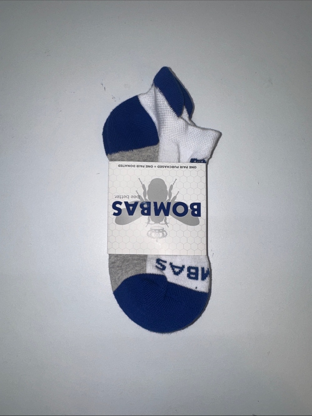 Bombas White Gray and Blue Low-Cut Athletic Socks